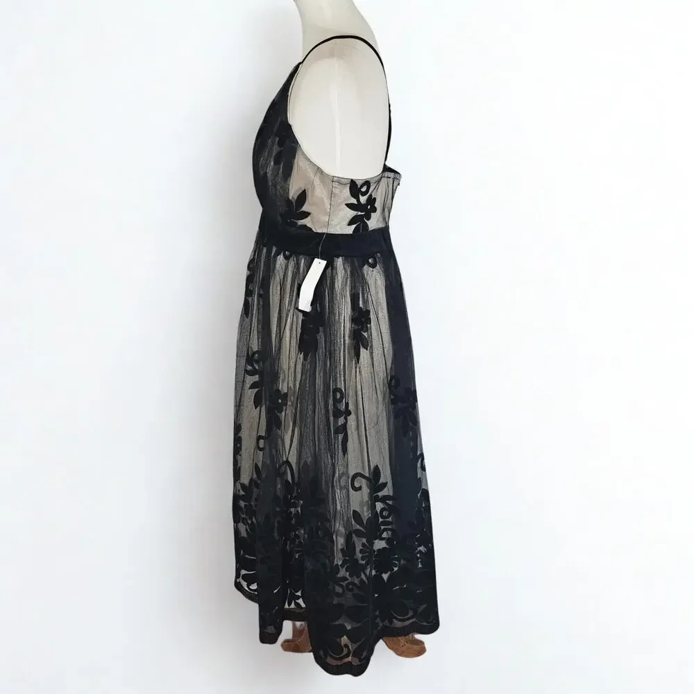 Venus Black and Nude Tulle Midi Dress - Picture 4 of 8
